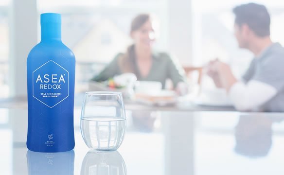 A bottle of ASEA Redox Supplement on a kitchen counter
